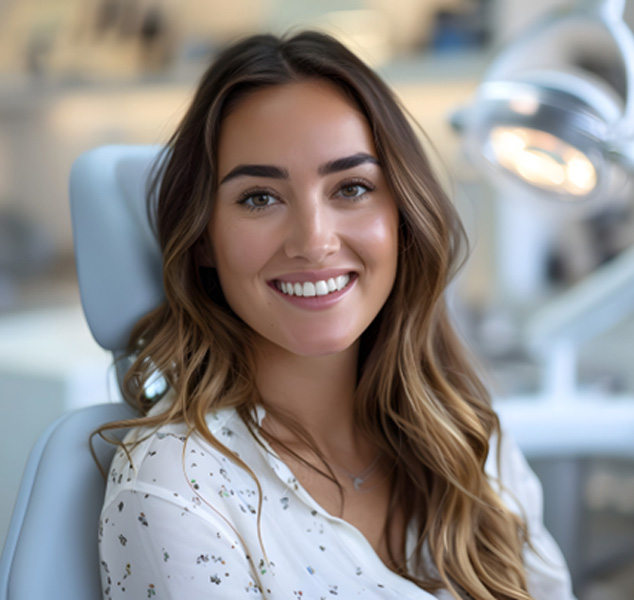 Woman smiling while sitting in treatment chair