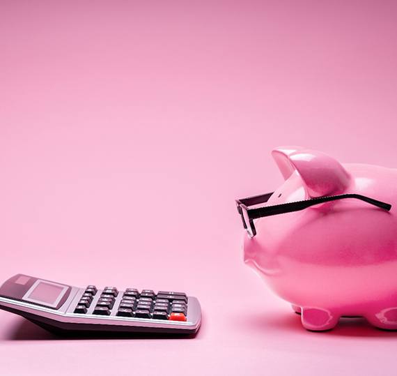 Piggy bank and calculator